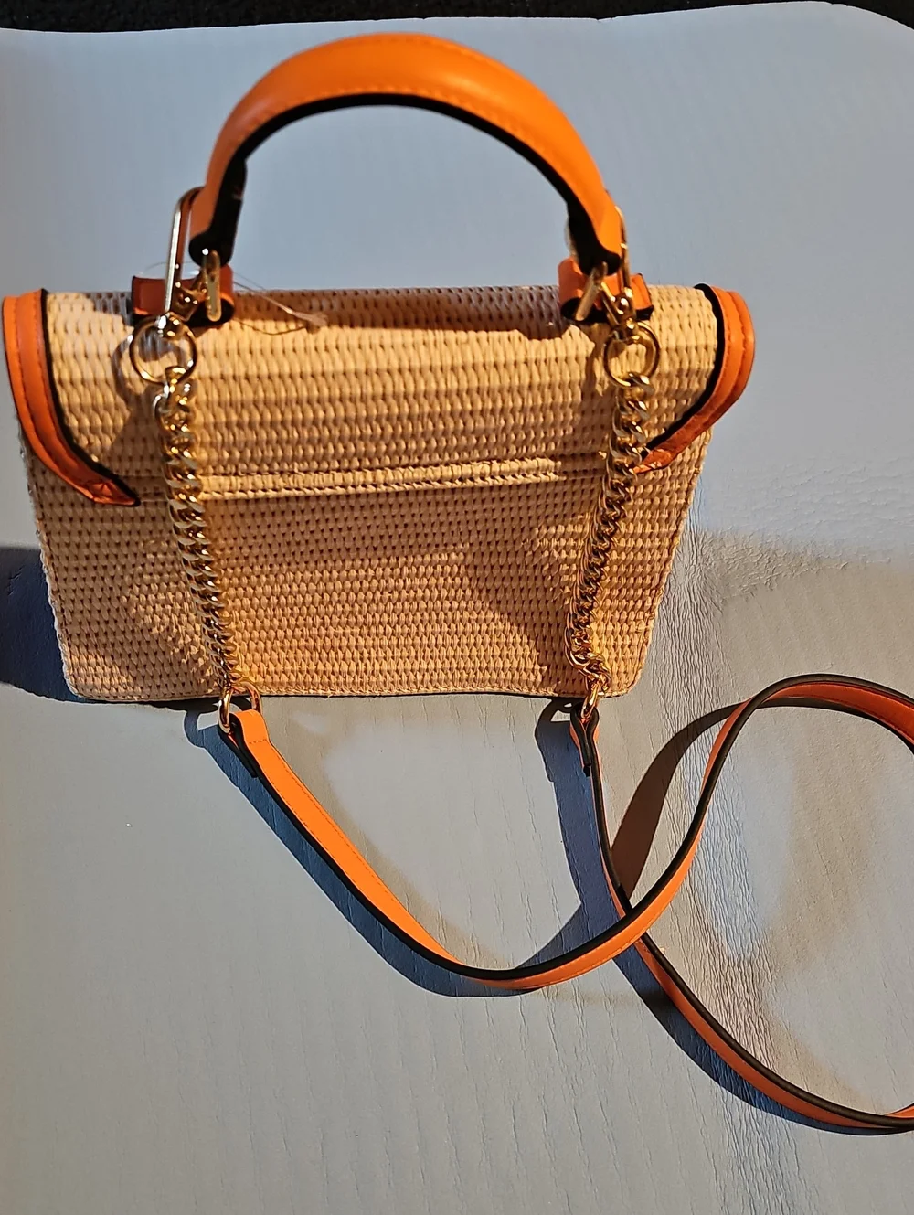 ALDO Pink & Orange Floral Straw Crossbody Top-Handle Bag - Picture 2 of 2